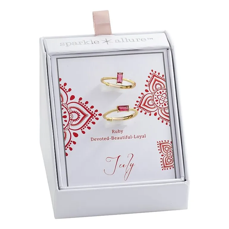 Sparkle Allure Birthstone Womens Red Cubic Zirconia 14K Gold Over Brass Ring Set