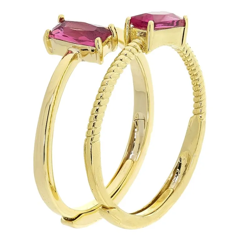 Sparkle Allure Birthstone Womens Red Cubic Zirconia 14K Gold Over Brass Ring Set