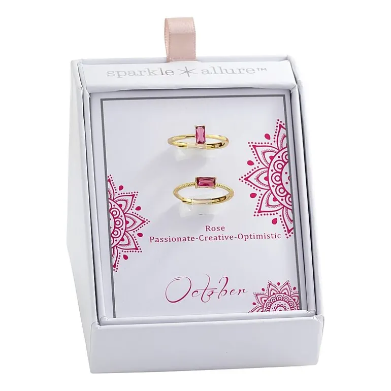 Sparkle Allure Birthstone Womens Red Cubic Zirconia 14K Gold Over Brass Ring Set