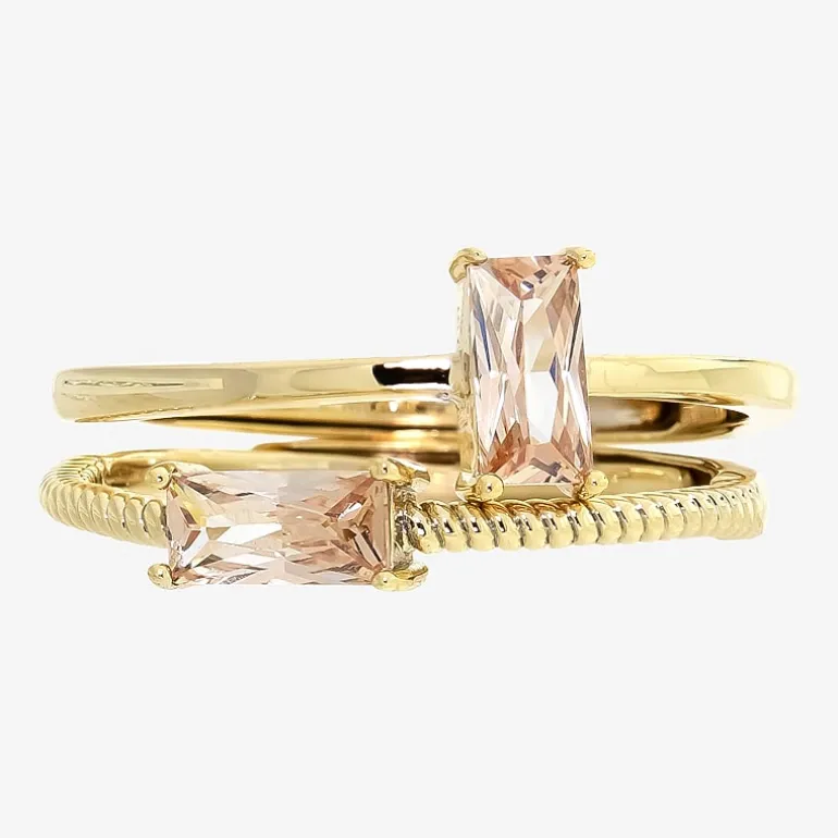 Sparkle Allure Birthstone Womens Red Cubic Zirconia 14K Gold Over Brass Ring Set