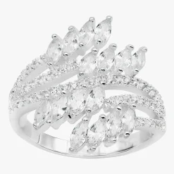 Sparkle Allure Bypass Wrap Womens Crystal Pure Silver Over Brass Bypass  Cocktail Ring