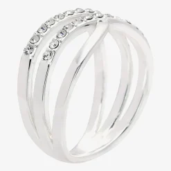Sparkle Allure Crossover Double Row Womens 3MM Crystal Pure Silver Over Brass Crossover Band