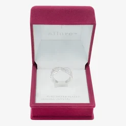 Sparkle Allure Crossover Double Row Womens 3MM Crystal Pure Silver Over Brass Crossover Band