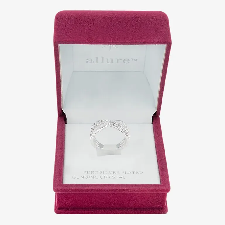 Sparkle Allure Crossover Double Row Womens 3MM Crystal Pure Silver Over Brass Crossover Band