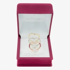 Sparkle Allure Curved Chevron Delicate Womens Crystal 14K Gold Over Brass 18K Rose Gold Over Brass Chevron Delicate Ring Set