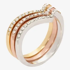 Sparkle Allure Curved Chevron Delicate Womens Crystal 14K Gold Over Brass 18K Rose Gold Over Brass Chevron Delicate Ring Set