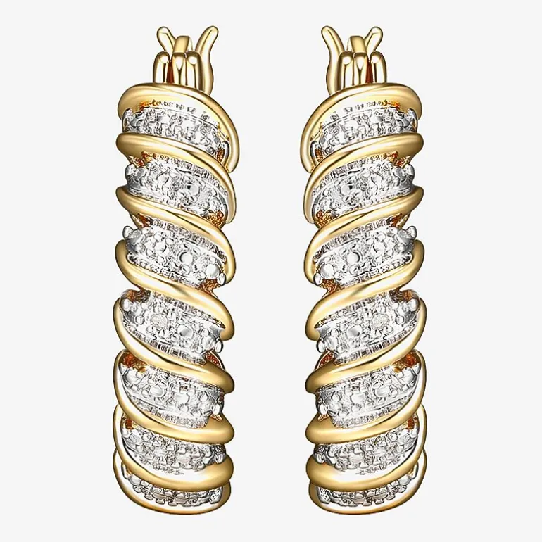 Sparkle Allure Diamond Accent 18K Gold Over Brass Curved Hoop Earrings