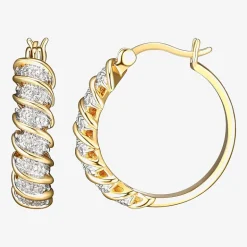 Sparkle Allure Diamond Accent 18K Gold Over Brass Curved Hoop Earrings