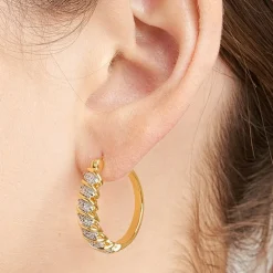 Sparkle Allure Diamond Accent 18K Gold Over Brass Curved Hoop Earrings