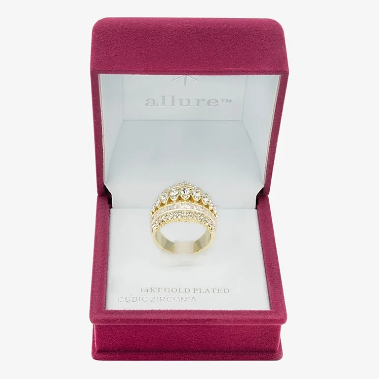 Sparkle Allure Dome Womens Cubic Zirconia 14K Gold Over Brass Cocktail Ring