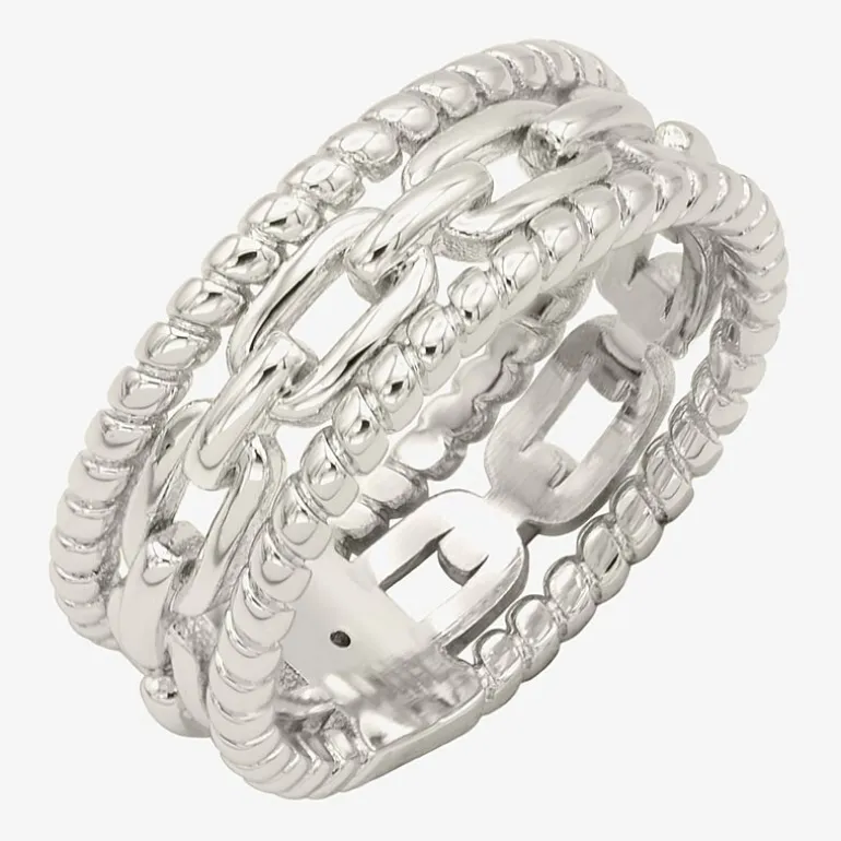 Sparkle Allure Faux Stack Link Womens 7.5MM Pure Silver Over Brass Band