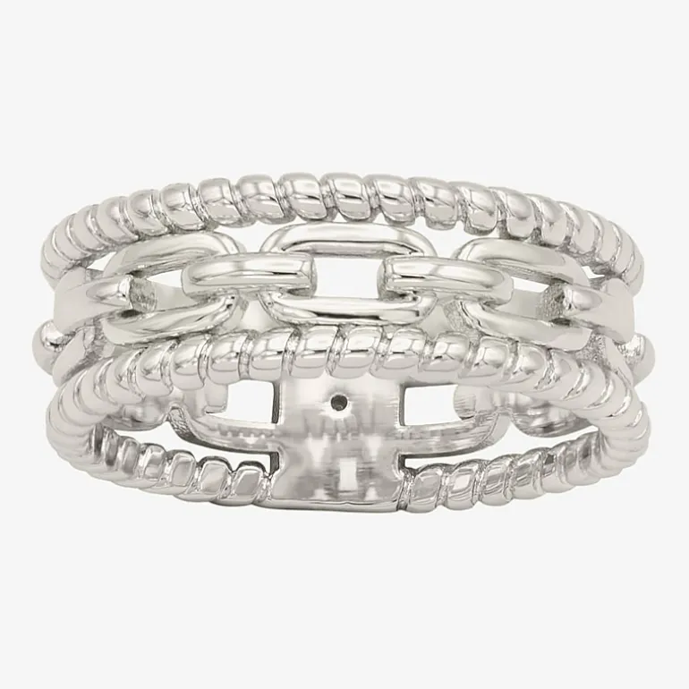 Sparkle Allure Faux Stack Link Womens 7.5MM Pure Silver Over Brass Band