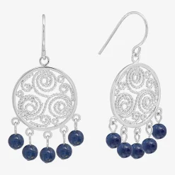 Sparkle Allure Filigree Genuine Stone Beaded Womens Pink Pure Silver Over Brass Drop Earrings