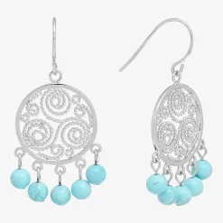 Sparkle Allure Filigree Genuine Stone Beaded Womens Pink Pure Silver Over Brass Drop Earrings
