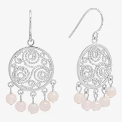 Sparkle Allure Filigree Genuine Stone Beaded Womens Pink Pure Silver Over Brass Drop Earrings