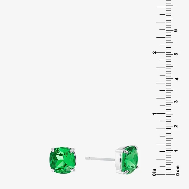 Sparkle Allure Green Crystal 11.9mm Square Stud Earrings