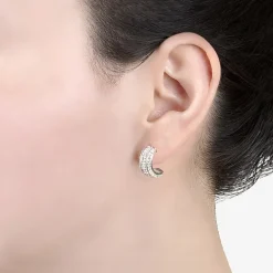 Sparkle Allure Half Huggie Womens Crystal 15mm Hoop Earrings