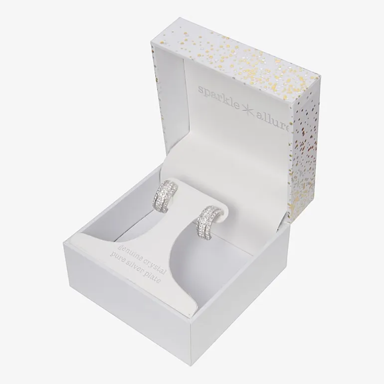 Sparkle Allure Half Huggie Womens Crystal 15mm Hoop Earrings