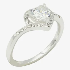 Sparkle Allure Halo Bypass Womens 2MM Cubic Zirconia Pure Silver Over Brass Heart Bypass Band