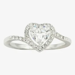 Sparkle Allure Halo Bypass Womens 2MM Cubic Zirconia Pure Silver Over Brass Heart Bypass  Band