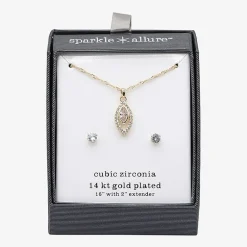 Sparkle Allure Halo Womens Cubic Zirconia 14K Gold Over Brass Marquise 2-pc. Jewelry Set