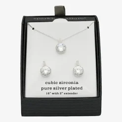 Sparkle Allure Halo Womens Cubic Zirconia Pure Silver Over Brass Round 2-pc. Jewelry Set