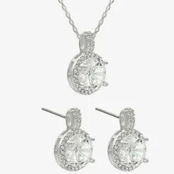 Sparkle Allure Halo Womens Cubic Zirconia Pure Silver Over Brass Round 2-pc. Jewelry Set