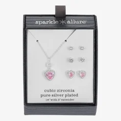 Sparkle Allure Halo Womens Pink Cubic Zirconia Pure Silver Over Brass Heart 2-pc. Jewelry Set