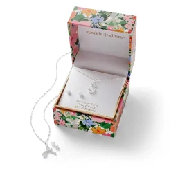 Sparkle Allure Initial Womens Cubic Zirconia Pure Silver Over Brass Round 2-pc. Jewelry Set
