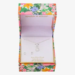 Sparkle Allure Initial Womens Cubic Zirconia Pure Silver Over Brass Round 2-pc. Jewelry Set
