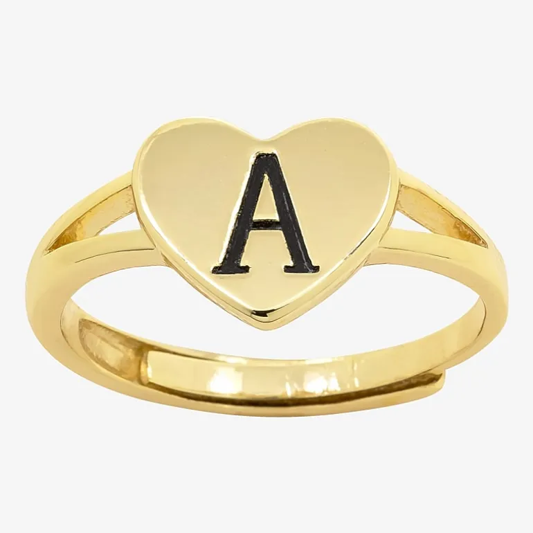 Sparkle Allure Initial Womens 2MM 14K Gold Over Brass Heart Band