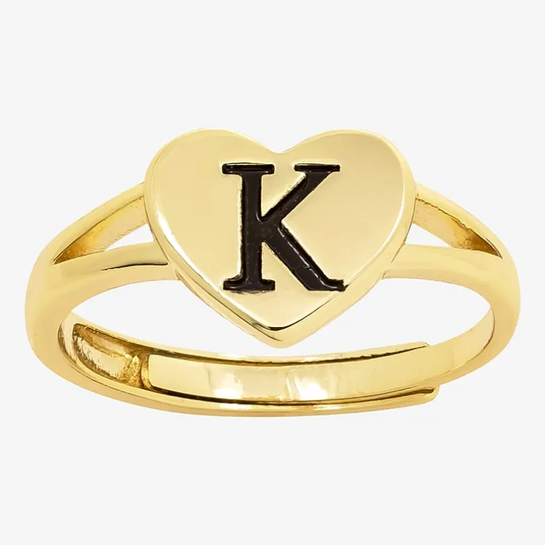 Sparkle Allure Initial Womens 2MM 14K Gold Over Brass Heart Band