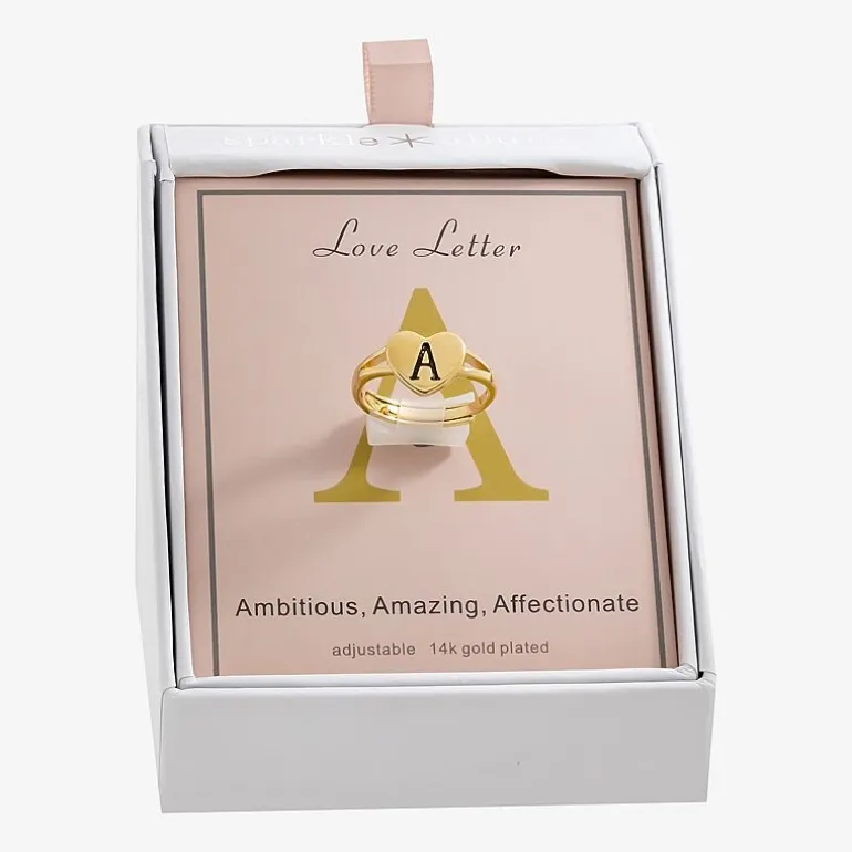 Sparkle Allure Initial Womens 2MM 14K Gold Over Brass Heart Band