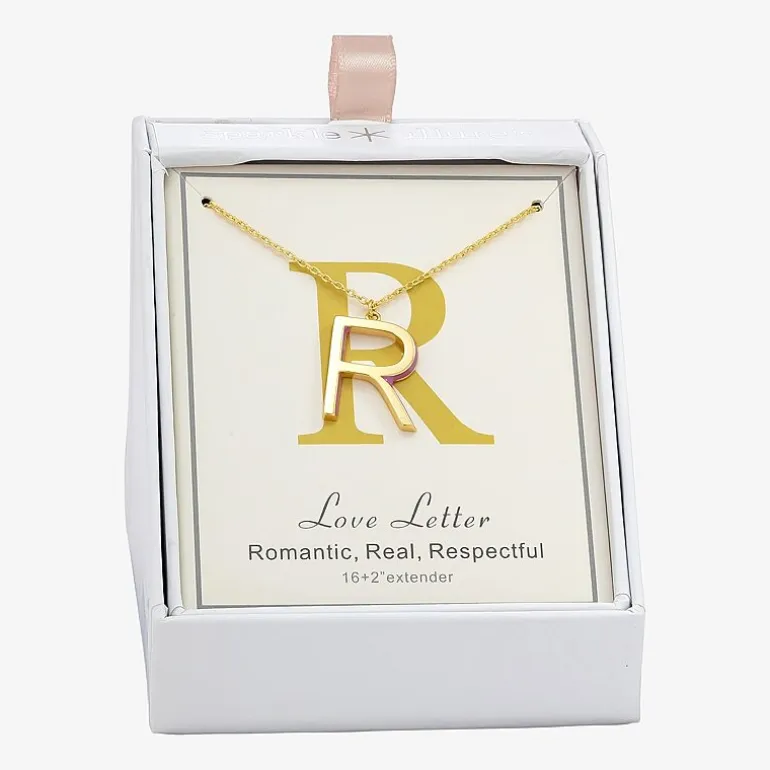 Sparkle Allure Initial Womens 14K Gold Over Brass 16 Inch Pendant Necklace