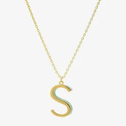 Sparkle Allure Initial Womens 14K Gold Over Brass 16 Inch Pendant Necklace