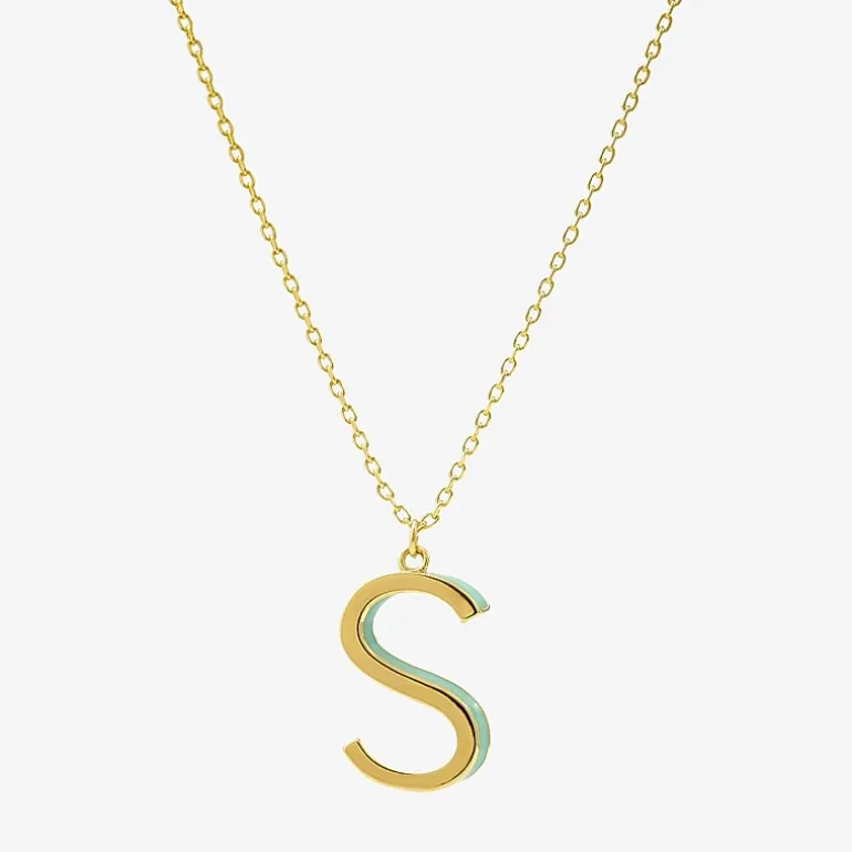 Sparkle Allure Initial Womens 14K Gold Over Brass 16 Inch Pendant Necklace
