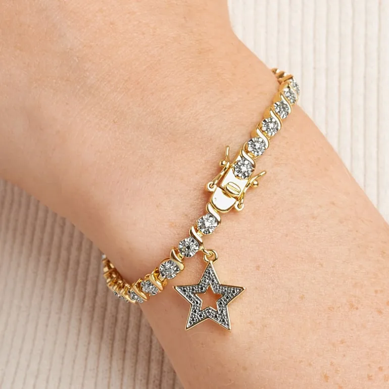 Sparkle Allure 14k Gold Over Bronze Womens Natural Diamond Accent Round Star 7.25 Inch Tennis Bracelet