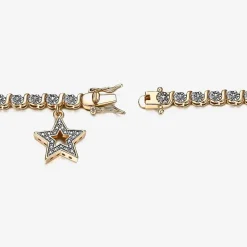 Sparkle Allure 14k Gold Over Bronze Womens Natural Diamond Accent Round Star 7.25 Inch Tennis Bracelet