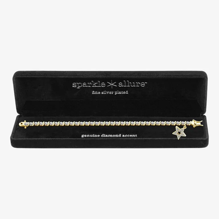 Sparkle Allure 14k Gold Over Bronze Womens Natural Diamond Accent Round Star 7.25 Inch Tennis Bracelet