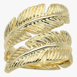 Sparkle Allure Leaf Bypass Wrap Womens 5.5MM 14K Gold Over Brass Bypass Band