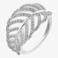 Sparkle Allure Leaf Womens 2.5MM Cubic Zirconia Pure Silver Over Brass Band