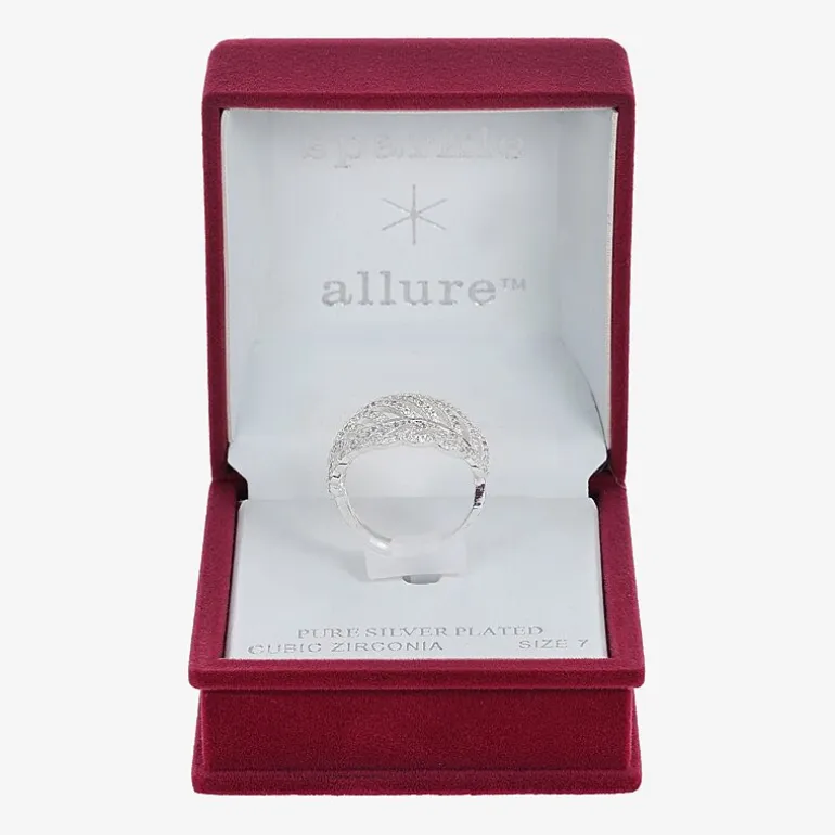 Sparkle Allure Leaf Womens 2.5MM Cubic Zirconia Pure Silver Over Brass Band