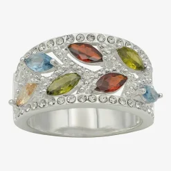 Sparkle Allure Leaf Womens 6.5MM Multi Color Cubic Zirconia Pure Silver Over Brass Marquise Band