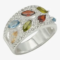 Sparkle Allure Leaf Womens 6.5MM Multi Color Cubic Zirconia Pure Silver Over Brass Marquise Band