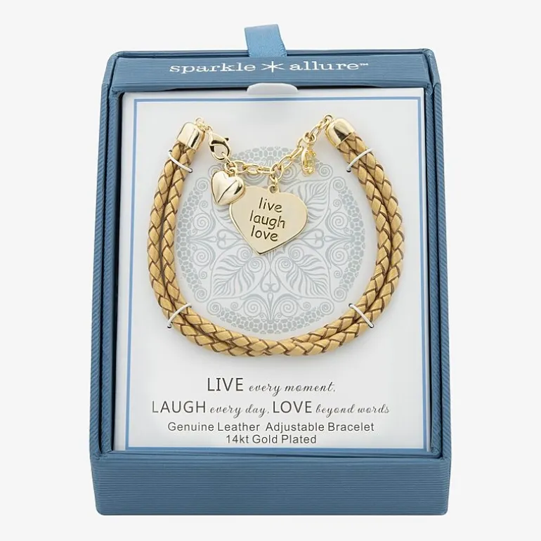 Sparkle Allure Leather Womens Yellow Cubic Zirconia 14K Gold Over Brass Heart Charm Bracelet