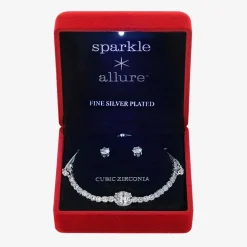 Sparkle Allure Light Up Box Womens Cubic Zirconia Pure Silver Over Brass Oval 2-pc. Jewelry Set