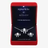 Sparkle Allure Light Up Box Womens Cubic Zirconia Simulated Pearl Pure Silver Over Brass Bow 2-pc. Jewelry Set