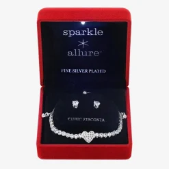 Sparkle Allure Light Up Box Womens Cubic Zirconia Pure Silver Over Brass Heart 2-pc. Jewelry Set
