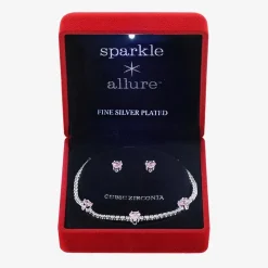 Sparkle Allure Light Up Box Womens Pink Cubic Zirconia Pure Silver Over Brass Heart 2-pc. Jewelry Set