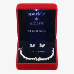 Sparkle Allure Light Up Box Womens Cubic Zirconia Pure Silver Over Brass Butterfly 2-pc. Jewelry Set